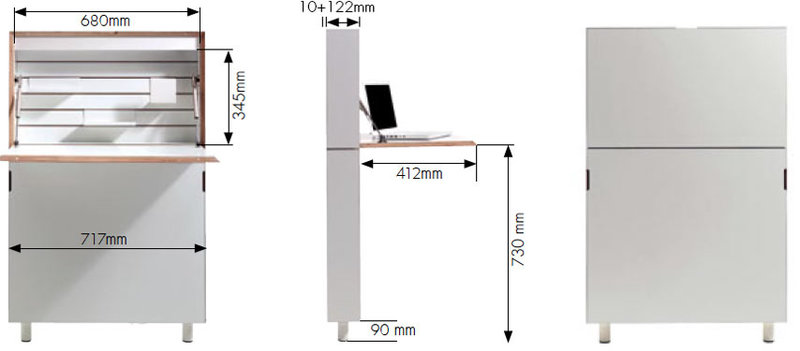 secrétaire ultra compact Flatmate, dimensions