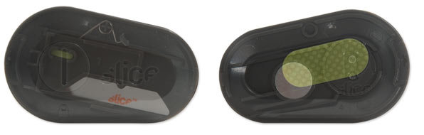 Slice Pocket Cutter : lame céramique rétractable, aimant incorporé, lames interchangeables, idéal pour l'avoir toujours dans la poche ou sur la porte du réfrigérateur