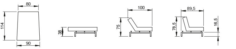 fauteuil lit Splitback pietement chrome - dimensions
