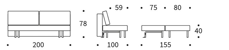 canapé lit Achillas, dimensions